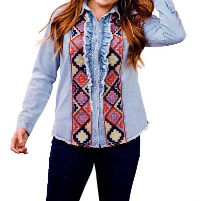 Women's Embroidered Denim Shirt - Layerz Clothing