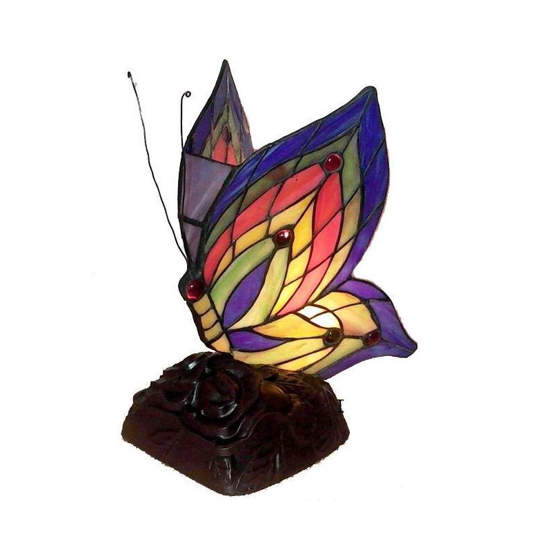 5&#34; x 5&#34; x 10&#34; Tiffany Style Butterfly Accent Lamp Yellow/Blue/Red - Warehouse of Tiffany, 1 of 5
