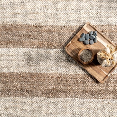 Beige Stripe Flat Woven Handmade Reversible 4' x 6' Rug