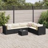 vidaXL Patio Lounge Set with Cushions - 7 Piece Black Poly Rattan Outdoor Sectional Sofa Set with Tempered Glass Table and Modular Design - 2 of 4