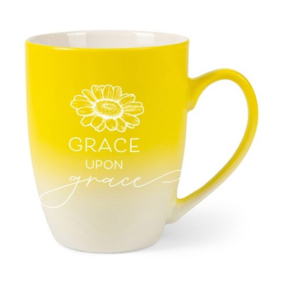 Elanze Designs Grace Upon Grace Two Toned Ombre Matte Yellow and White 12 ounce Ceramic Stoneware Coffee Cup Mug