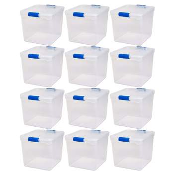 Homz Heavy Duty Modular Clear Plastic Stackable Storage Tote Containers with Latching and Locking Lids, 31 Quart Capacity, 12 Pack