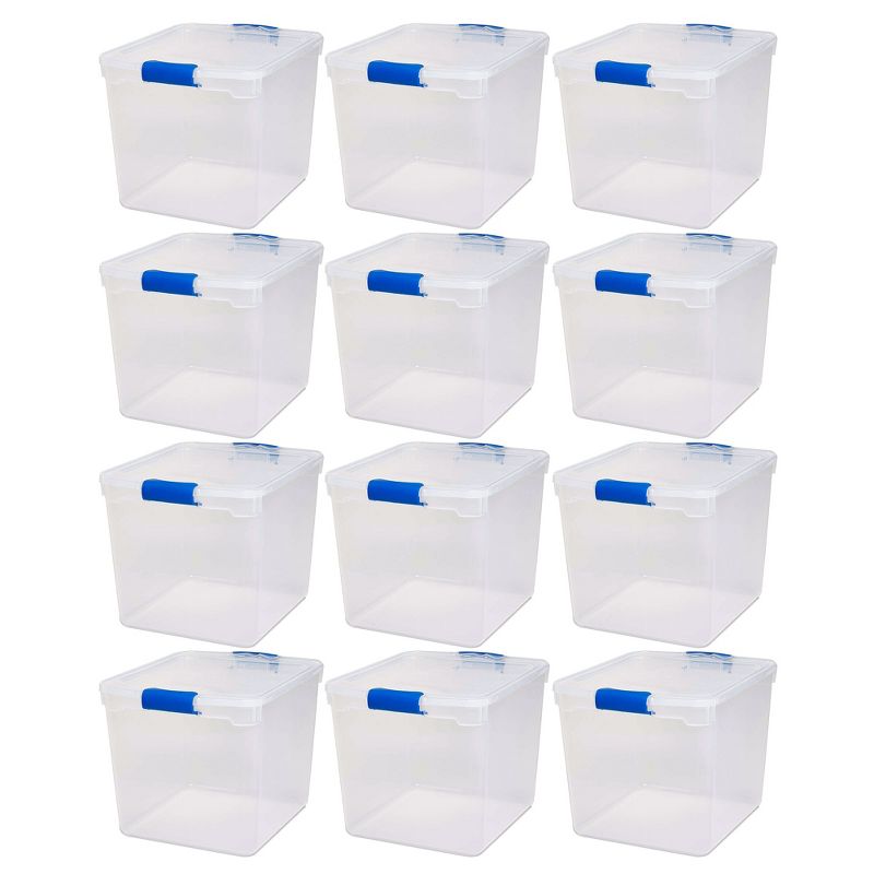 Homz Heavy Duty Modular Clear Plastic Stackable Storage Tote Containers with Latching and Locking Lids, 31 Quart Capacity, 12 Pack, 1 of 7