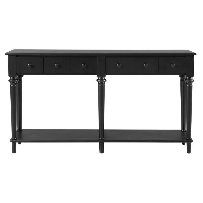 Luxystar Retro Console Table with 4 Drawers, Open Shelf for Entryway and Living Room, Black