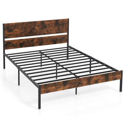 Infans Queen Size Bed Frame w/ Wooden Headboard Under-Bed Storage No Box Spring Needed