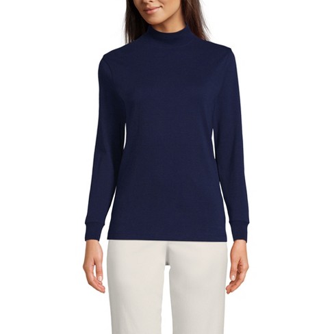 Lands End Women s Tall Relaxed Cotton Long Sleeve Mock Turtleneck Large Tall Deep Sea Navy Target