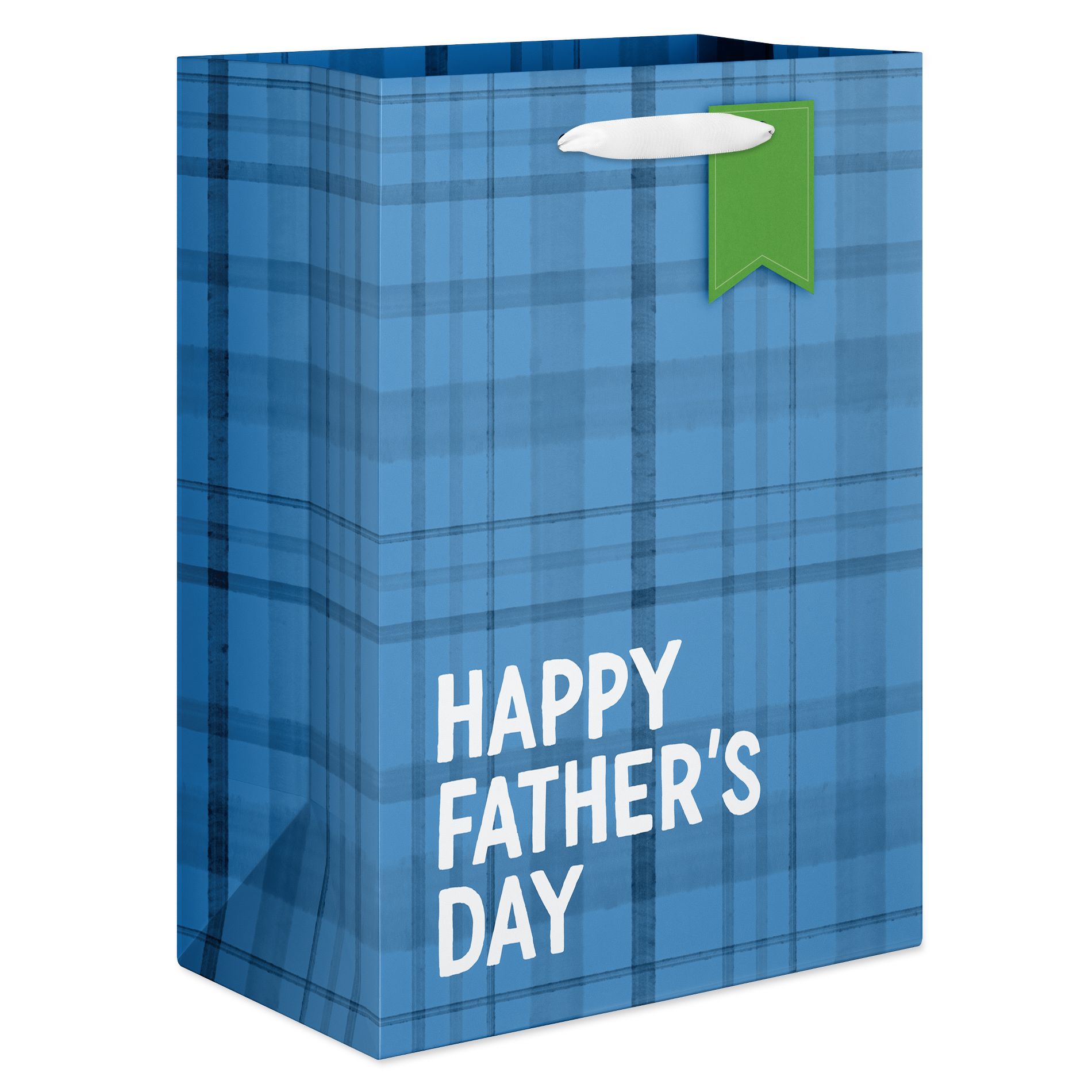 Large Father's Day Gift Bag, Blue Plaid 1 Bag 13"x10"