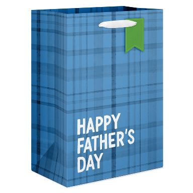 Large Father's Day Gift Bag, Blue Plaid 1 Bag 13"x10"