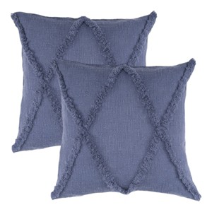 HomeRoots Set of Two Blue Diamond Cotton Throw Pillow With Fringe - 1 of 4
