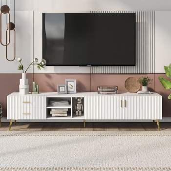 Modern TV Stand for TVs up to 77'' with 5 Champagne Legs-ModernLuxe