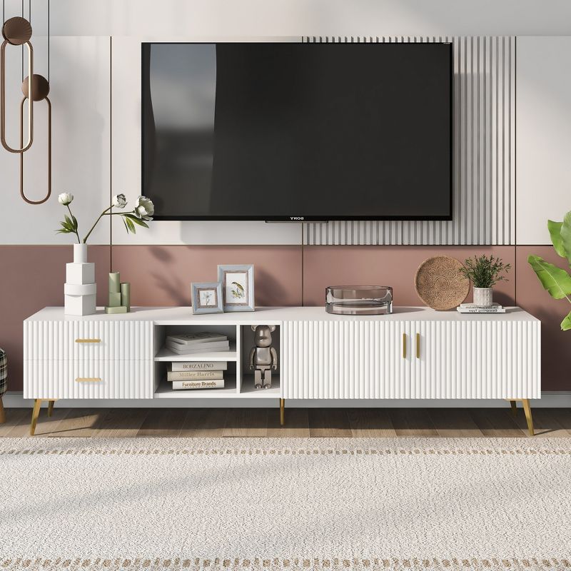 Modern TV Stand for TVs up to 77'' with 5 Champagne Legs-ModernLuxe, 1 of 13