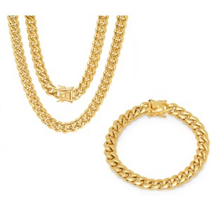 Steeltime 24" and 8.5" Men's stainless steel Miami Cuban chain link set with box clasp 10mm - 1 of 4