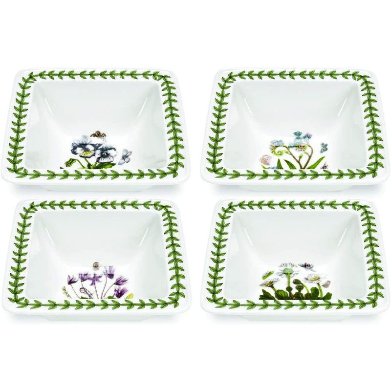 Portmeirion Botanic Garden Porcelain Square Mini Bowls, Set of 4 - Assorted Floral Motifs,4 Inch, 1 of 4