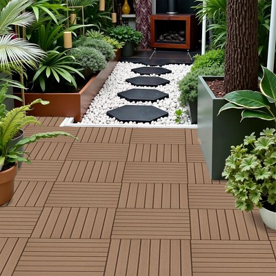 50 Pieces of 11.7" x 3.16" Textured Plastic Wood Deck Tiles for Outdoor Terrace Flooring, Light Gray