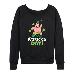 Women's - SpongeBob Squarepants - Happy St Patricks Day Lightweight French Terry Wide Neck Long Sleeve Shirt - 1 of 4