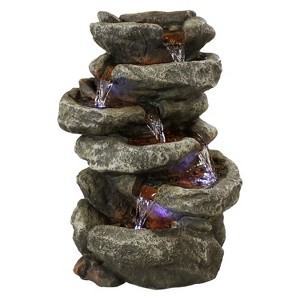 Sunnydaze Indoor Home Office Relaxing 6-Tiered Stone Falls Tabletop Water Fountain with LED Lights - 15" - 1 of 4