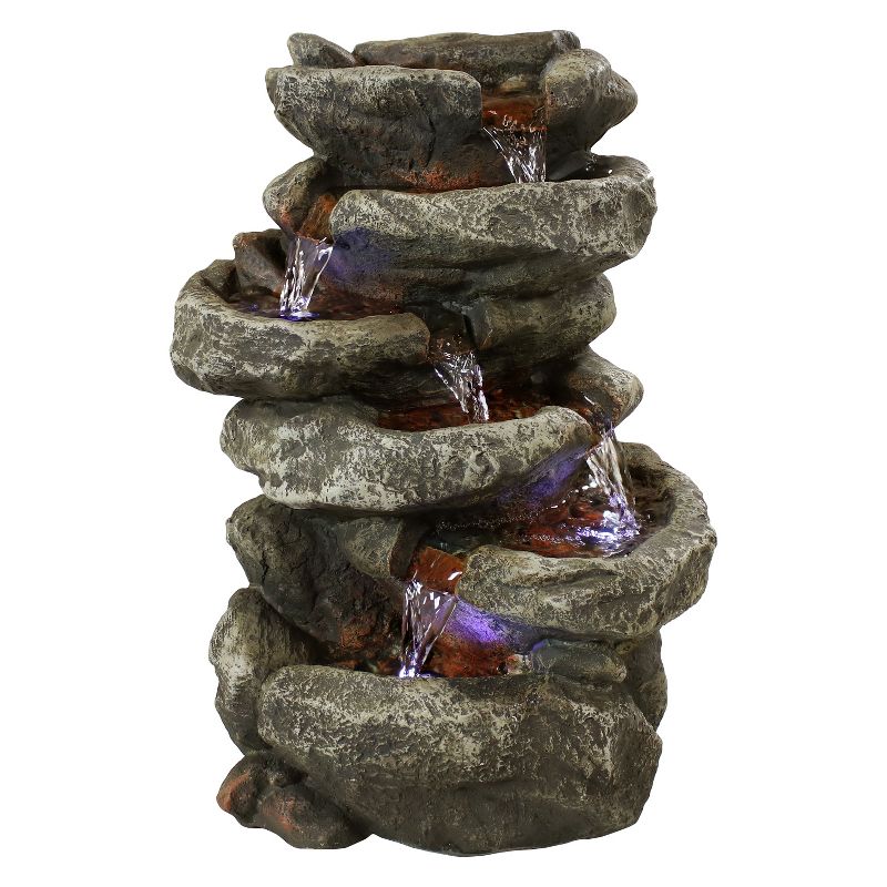 Sunnydaze Indoor Home Office Relaxing 6-Tiered Stone Falls Tabletop Water Fountain with LED Lights - 15", 1 of 17