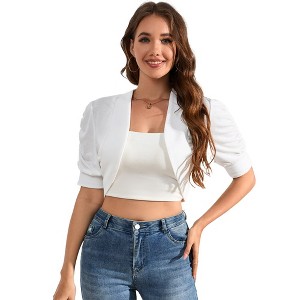 Women Puff Short Sleeve Bolero Shrug Summer Open Front Cropped Cardigan - 1 of 4