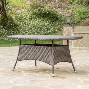 Gulches Ramsey Outdoor Oval Wicker Dining Table with Silver-Tipped Legs, 69.00" W x 38.00" D x 28.50" H - 1 of 4