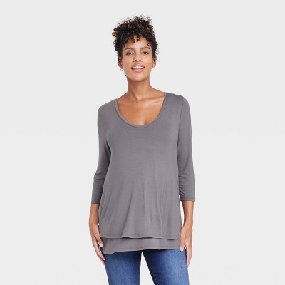 3/4 Sleeve Scoop Neck Nursing Maternity T-shirt - Isabel Maternity