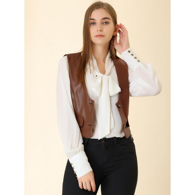 Allegra K Women's Sleeveless Versatile PU Faux Leather Suit Vest, 3 of 7