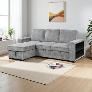 Mid-Century Modern L-Shaped Sectional Sofa with Pull-Out Bed, USB & Storage Chaise - 1 of 4