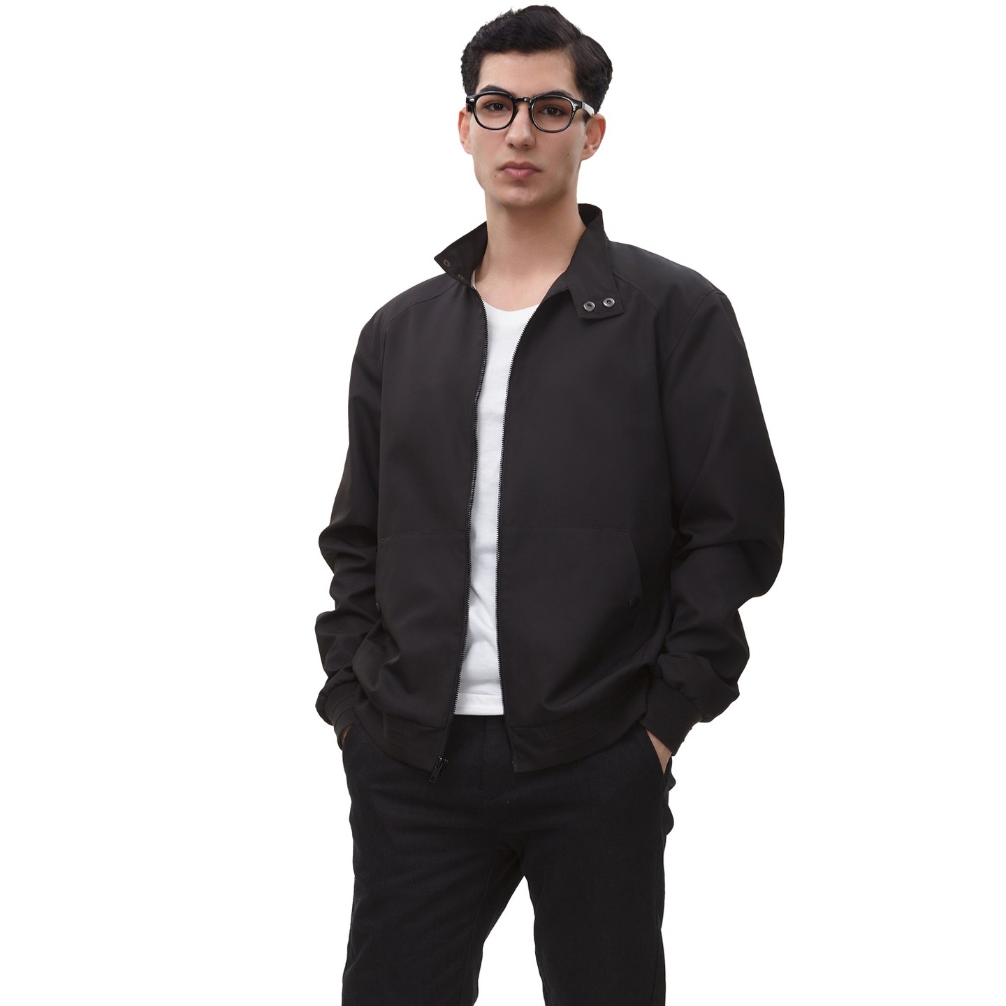 Мужская куртка Rokka&Rolla Bomber Jacket Full Zip Windbreaker-Black, цвет: Чёрный — фото 7