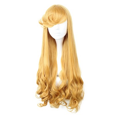 Unique Bargains Women's Curly Wigs 30" Yellow with Wig Cap