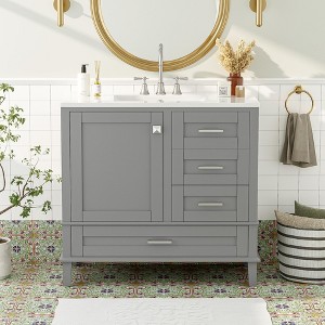 Whisen 36 in. Bathroom Storage Cabinet Bathroom Vanity with Ceramic Sink, Soft Close Door and 3 Drawers - 1 of 4