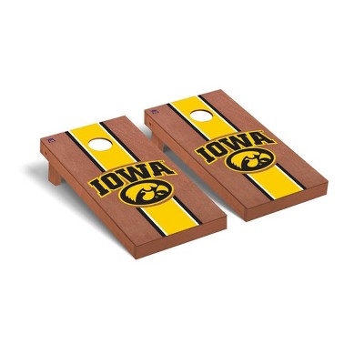 NCAA Iowa Hawkeyes Premium Cornhole Board Rosewood Stained Striped Version