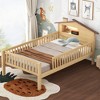 TIRAMISUBEST Twin/Full Size Wood Platform Bed with House-shaped Headboard, LED and Built-in Storage, Modern Bed Frame with Guardrails - 2 of 4