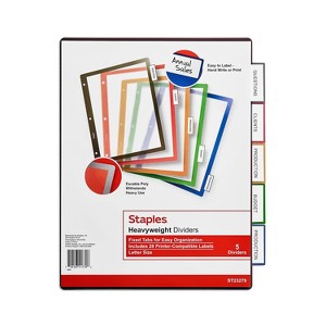 Staples Better Print & Apply Label Plastic Dividers 5-Tab Assorted Colors Set 953698 - 1 of 4