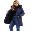 Agnes Orinda Women's Plus Size Windbreaker Fur Hood Drawstring Fleece Lined Buttons Zipper Winter Parka Jacket with Pockets - 2 of 4