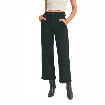 Women's High Rise Cargo Pocket Wide Leg - JUST BLACK DENIM