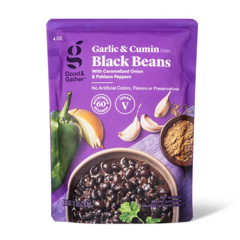 Garlic &#38; Cumin Black Beans Microwavable Pouch - 10oz - Good &#38; Gather&#8482;, 1 of 4