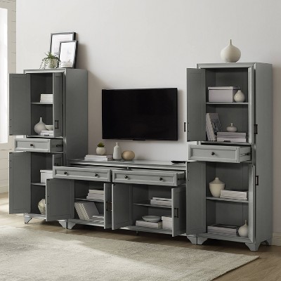 Distressed Gray Modern Farmhouse Entertainment Center with Cabinet
