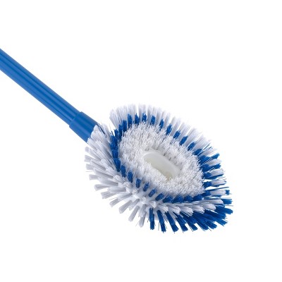 Blue and White Extendable Tub and Tile Brush with Antimicrobial Bristles
