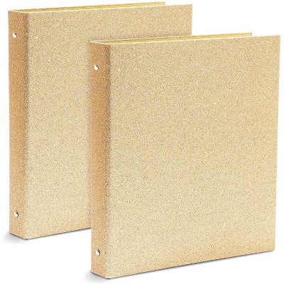 Paper Junkie 2-Pack Glitter Gold 3-Ring Hardcover File Binder, Office Accessories 10.7 x 12 x 1.8 in