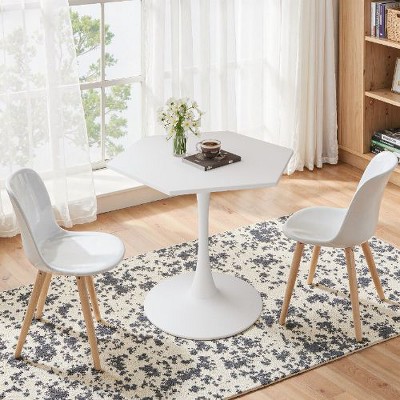 CAVINAS 32" Modern Round Dining Table with Printed White Marble Table Top, End Table for 4, Leisure Coffee Table for Dining Room, Living Room
