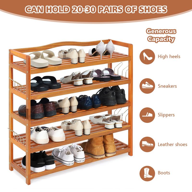 Costway 5-Tier Wood Shoe Rack Freestanding Large Shoe Storage Organizer Heavy-duty, 3 of 11