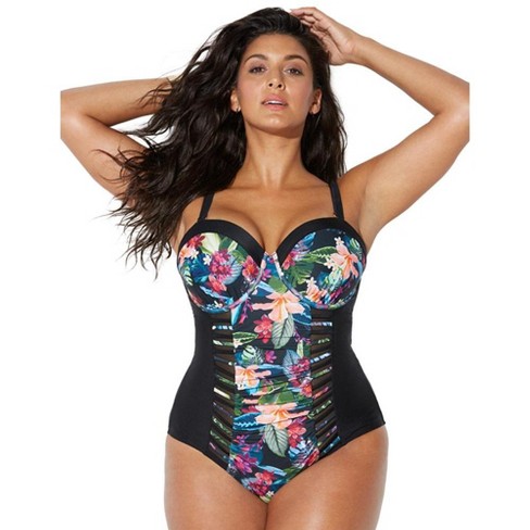 Swimsuits for All Women's Plus Size Ruched Underwire One Piece Swimsuit -  10, Bold Floral