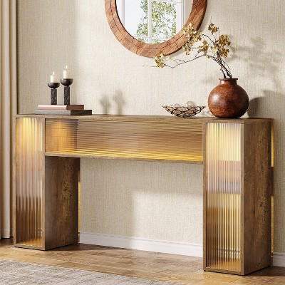 Hommoo Console Table with LED Lights Brown