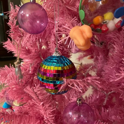 2 Assorted Striped 4 Dia Disco Ball Ornaments: Mardi Gras - XJ520358