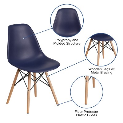 Navy Plastic Side Chair with Wooden Legs