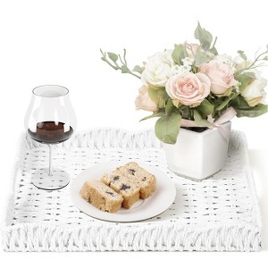 BRINJOY Scallop Tray Rectangle with Handle, Wicker Woven Tray for Decoration - Seagrass Scallop Basket Tray for Home Coffee Table Storage - 1 of 4