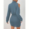 Long Lantern Sleeve Ribbed Knit Sweater Dress, Turtle Neck Bodycon Mini Pullover Dress for Women, Fall and Winter Fashion 87-blue - 3 of 4