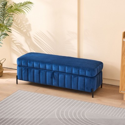 NicBex 49.21" Upholstered Velvet Ottoman with Storage, Soft Footstool Ottoman End of Bed with Metal Legs, Foot Rest for Living Room