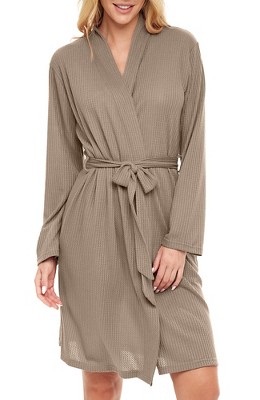 Adr Women's Ribbed Knit Wrap Robe With Pockets, Lightweight Bathrobe Beige  X Large : Target