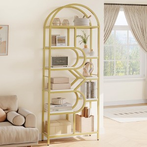 Bookshelf 6 Tier Arched Bookcase 81.7in Tall Display Racks Geometric Open Storage Shelf - 1 of 4