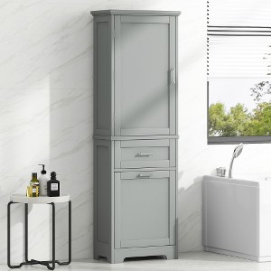 ACEPANO 68.4 in. H Freestanding MDF Storage Cabinet with Two Different-Sized Drawers & Adjustable Shelves-Grey - 1 of 4